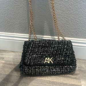 Anne Klein Black and White Tweed Shoulder Bag